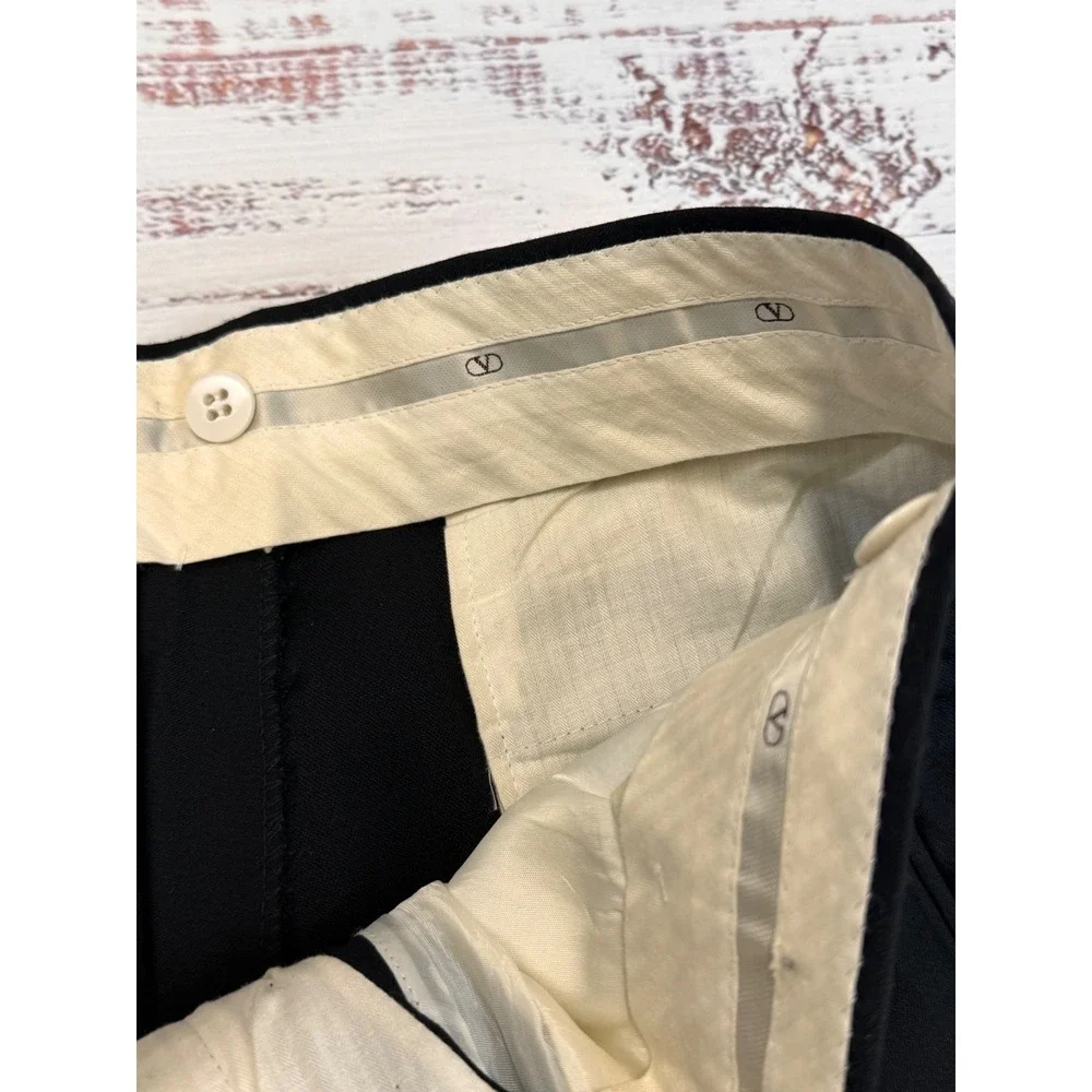 Vintage Valentino Tuxedo Pants Wool Blend Black Pleated Side Stripe Mens Size 35